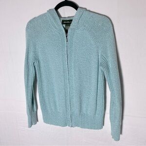 Eddie Bauer Turquoise Knit Full Zip Hoodie Cardigan Cotton Polyester Sweater M